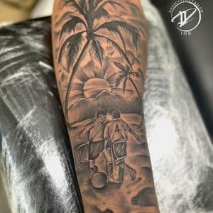 Black & Grey + Illustrative soccer players tattoo on Forearm by Officialdetailedink on TattMe