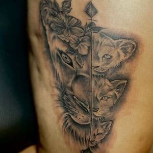 Black & Grey + Realism lioness tattoo on Thigh by Officialdetailedink on TattMe