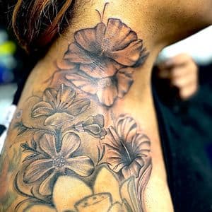 Floral + Black & Grey flowers tattoo on Shoulder by Officialdetailedink on TattMe
