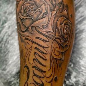 Black & Grey + Floral roses tattoo on Calf by Officialdetailedink on TattMe