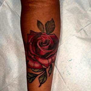 Traditional + Color rose tattoo on Forearm by artizmylov on TattMe
