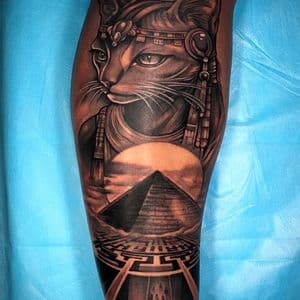 Black & Grey + Realism cat tattoo on Calf by artizmylov on TattMe