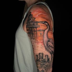 Color + Realism stilt house tattoo on Half Sleeve by artizmylov on TattMe