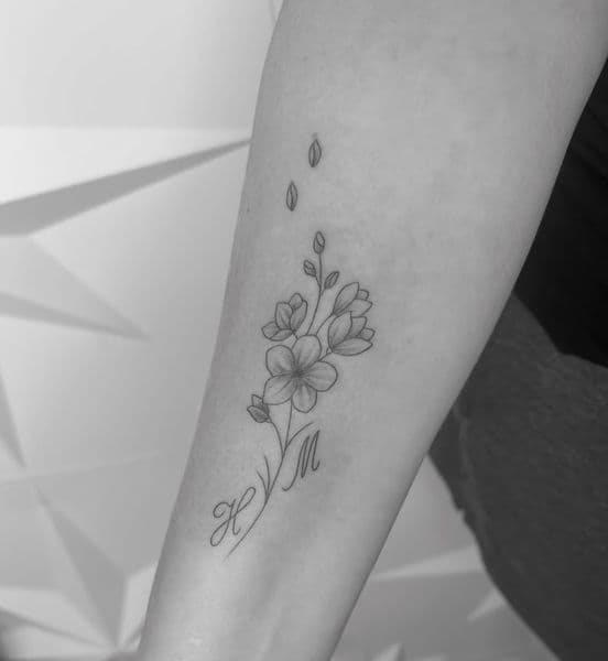 Fine Line + Floral flowers tattoo on Forearm by Pinky_Inky_Tattoo on TattMe