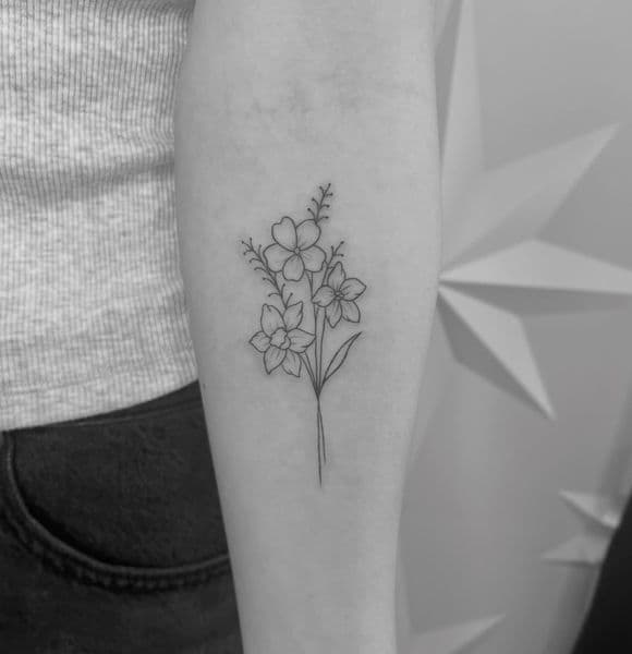Fine Line + Minimalist flowers tattoo on Forearm by Pinky_Inky_Tattoo on TattMe