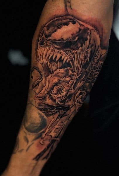 Black & Grey + Illustrative Realism venom tattoo on Forearm by Callme_Lroy on TattMe