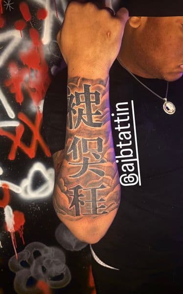 Lettering + Black & Grey characters tattoo on Forearm by Quiet_Tattoo_Artist on TattMe