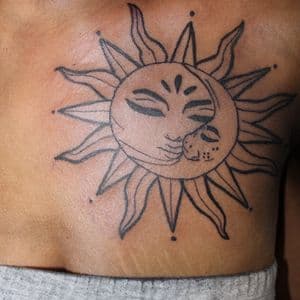 Illustrative + Afro-Futurism sun tattoo on Chest by GraceSolArt on TattMe