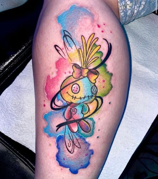 Watercolor + Color doll tattoo on Calf by Visionaryinkstudios on TattMe
