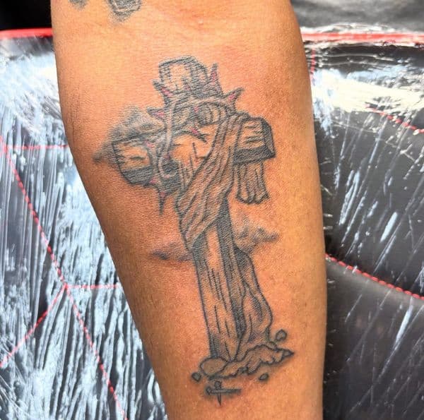 Black & Grey + Illustrative cross tattoo on Forearm by Ben_Whit on TattMe