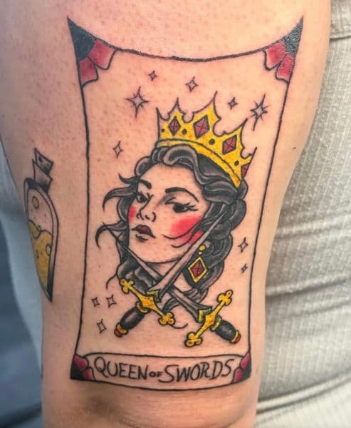 American Traditional + Color queen tattoo on Upper Arm by Ben_Whit on TattMe