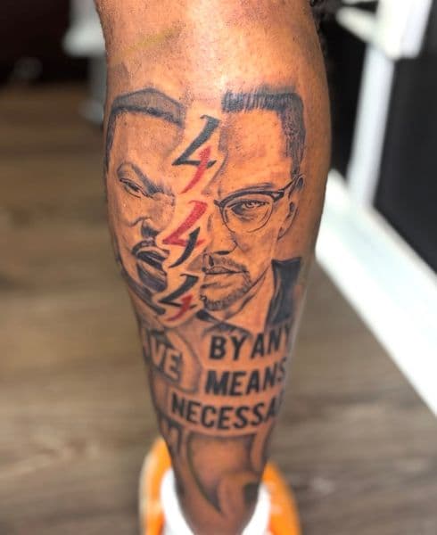 Black & Grey + Realism portraits tattoo on Calf by Gianni_Sage on TattMe