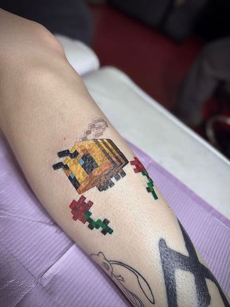 Pop Culture + Geometric bee tattoo on Shin by Larissa_Potter on TattMe