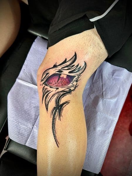 Abstract + Illustrative eye tattoo on Knee by Larissa_Potter on TattMe