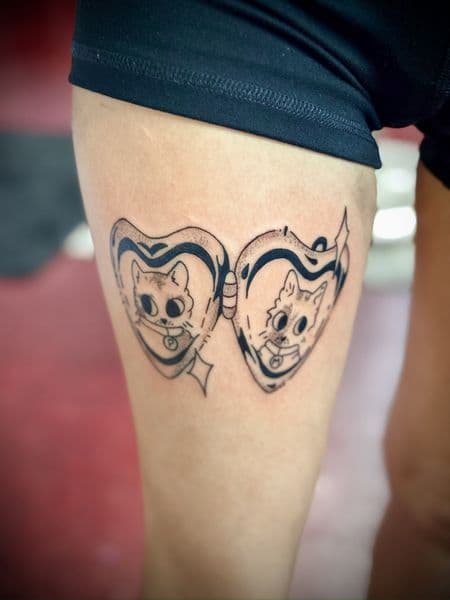 Black-work + Cartoon cats tattoo on Thigh by Larissa_Potter on TattMe