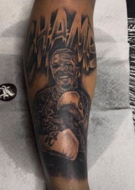 Black & Grey + Realism portrait tattoo on Calf by IK_INK on TattMe