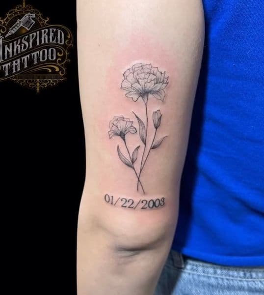 Fine Line + Black & Grey flowers tattoo on Upper Arm by _mjtattoos on TattMe