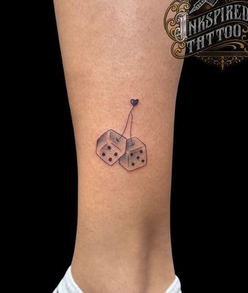 Fine Line + Black & Grey dice tattoo on Ankle by _mjtattoos on TattMe