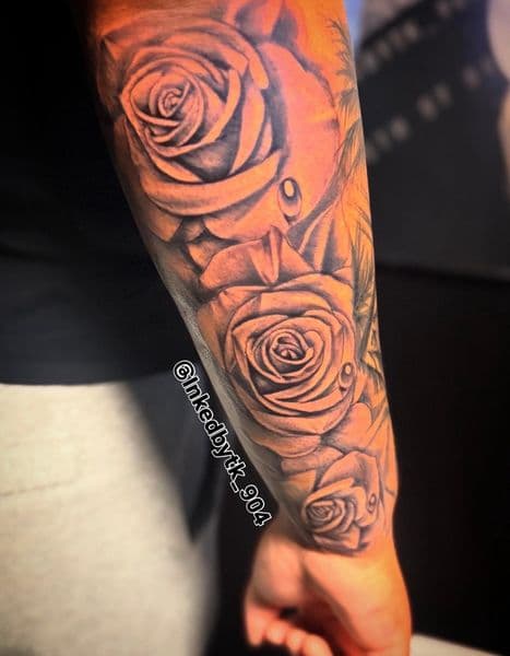 Black & Grey + Realism roses tattoo on Forearm by Inked_By_Tk on TattMe