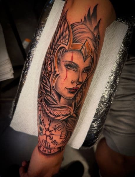 Realism + Black & Grey valkyrie tattoo on Forearm by Inked_By_Tk on TattMe