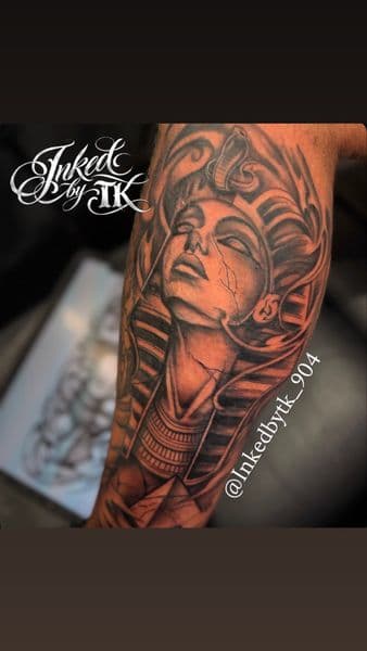 Black & Grey + Realism pharaoh tattoo on Forearm by Inked_By_Tk on TattMe