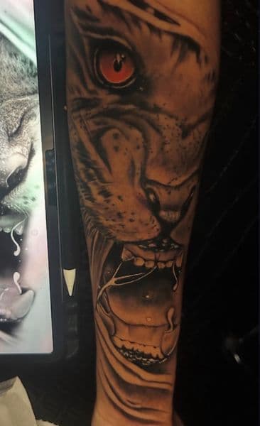 Realism + Black & Grey tiger tattoo on Forearm by Inked_By_Tk on TattMe