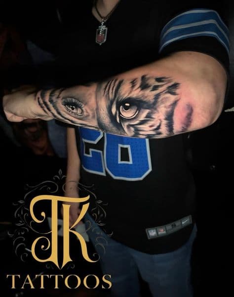 Realism + Black & Grey tiger tattoo on Forearm by Inked_By_Tk on TattMe
