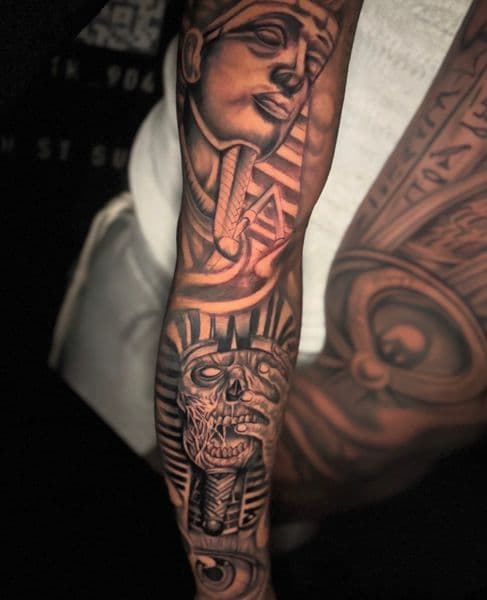 Black & Grey + Realism pharaoh tattoo on Full Sleeve by Inked_By_Tk on TattMe