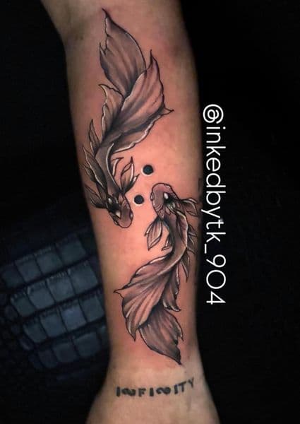 Black & Grey + Illustrative fish tattoo on Forearm by Inked_By_Tk on TattMe