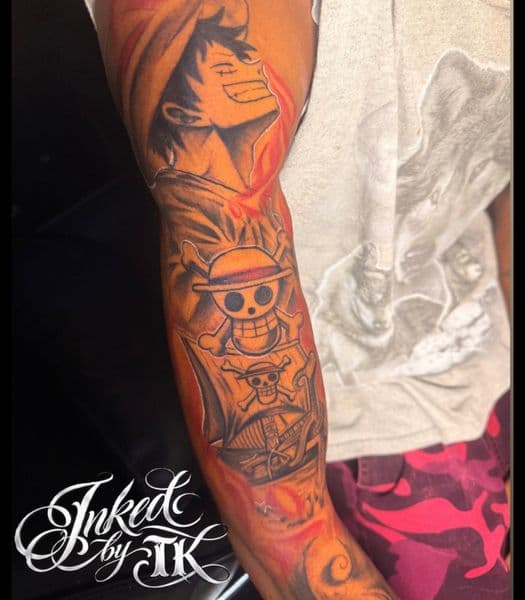 Anime + Pop Culture luffy tattoo on Half Sleeve by Inked_By_Tk on TattMe