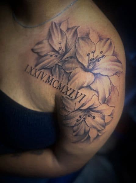 Black & Grey + Floral flowers tattoo on Shoulder by Inked_By_Tk on TattMe