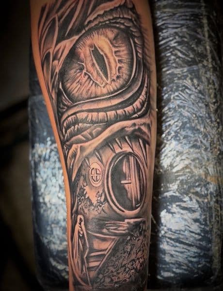 Black & Grey + Realism dragon eye tattoo on Forearm by Inked_By_Tk on TattMe