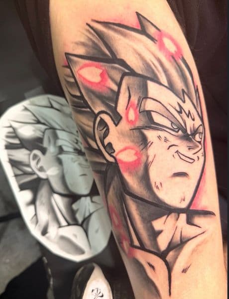 Anime + Black & Grey vegeta tattoo on Forearm by Inked_By_Tk on TattMe