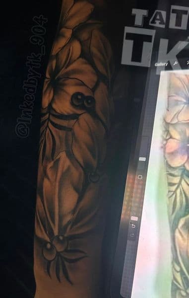 Black & Grey + Floral leaves tattoo on Forearm by Inked_By_Tk on TattMe