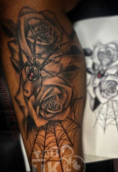 Black & Grey + Realism roses tattoo on Calf by Inked_By_Tk on TattMe