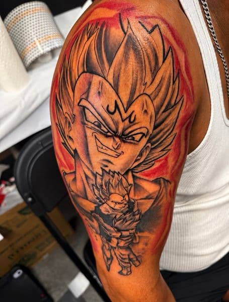 Anime + Pop Culture vegeta tattoo on Upper Arm by Inked_By_Tk on TattMe