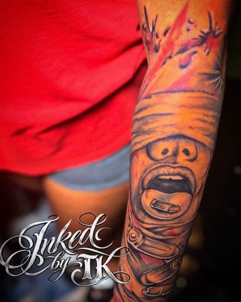 Illustrative + Color blindfold tattoo on Forearm by Inked_By_Tk on TattMe