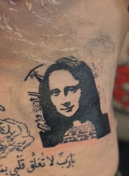 Black-work + Illustrative mona lisa tattoo on Ribs by Lavan_Wright on TattMe