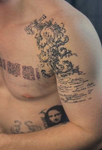 Black-work + Illustrative scrollwork tattoo on Shoulder by Lavan_Wright on TattMe