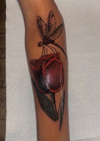 Color + Illustrative dragonfly tattoo on Forearm by Dre_Bullock on TattMe