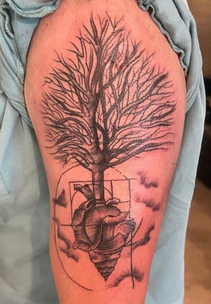 Black & Grey + Illustrative tree tattoo on Upper Arm by Dre_Bullock on TattMe