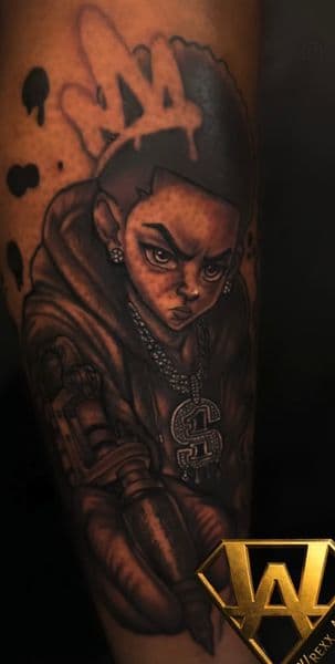 Black & Grey + Cartoon character tattoo on Forearm by Wrexx_Art on TattMe
