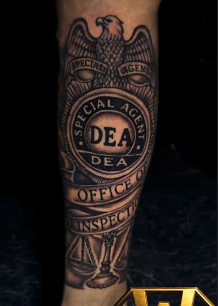 Black & Grey + Realism eagle tattoo on Calf by Wrexx_Art on TattMe