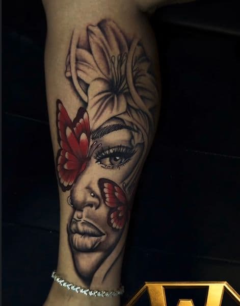 Realism + Black & Grey woman tattoo on Calf by Wrexx_Art on TattMe