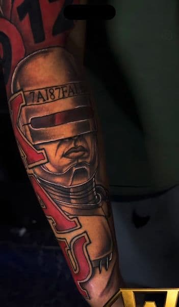 Black & Grey + Realism robocop tattoo on Forearm by Wrexx_Art on TattMe