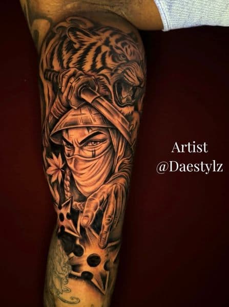 Black & Grey + Illustrative ninja tattoo on Upper Arm by STYLZINK on TattMe