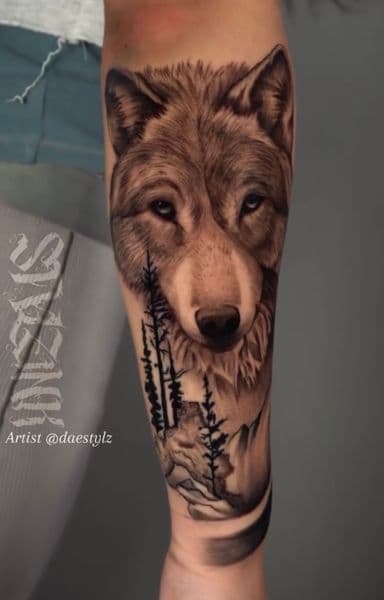Realism + Black & Grey wolf tattoo on Forearm by STYLZINK on TattMe