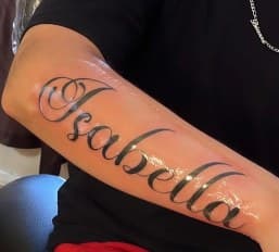 Lettering + Script name tattoo on Forearm by Sweeettendenciestatts on TattMe