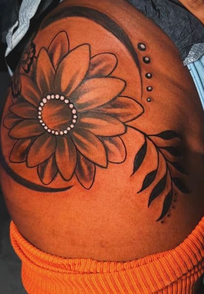 Floral + Black-work flower tattoo on Hip by Khemical_X on TattMe