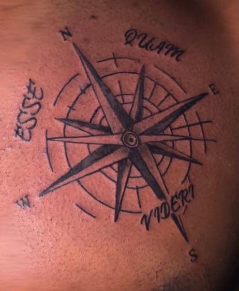 Black & Grey + Traditional compass tattoo on Upper Back by Khemical_X on TattMe